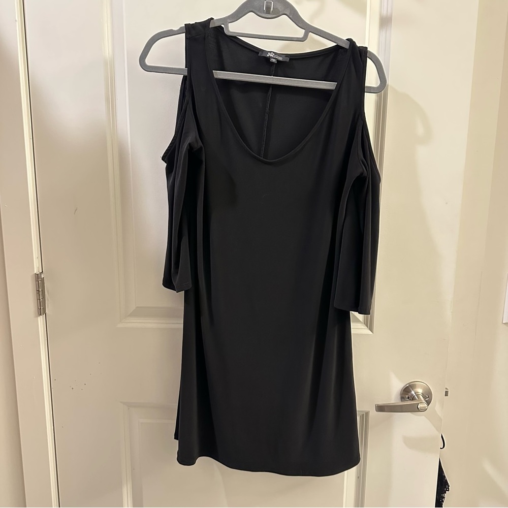 Black short dress with a cold shoulder